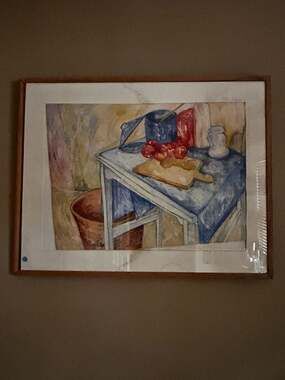 Vintage Still Life Watercolor Painting of Kitchen Scene